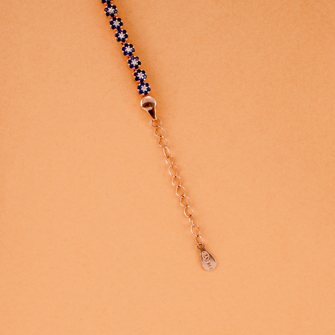 Blue Zircon Flower Link Silver Bracelet