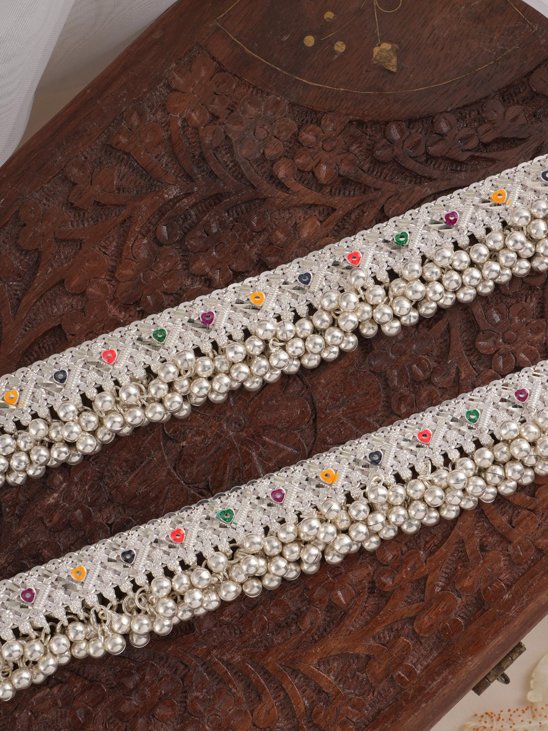 Bridal Meenakari Triangles in Silver Anklet