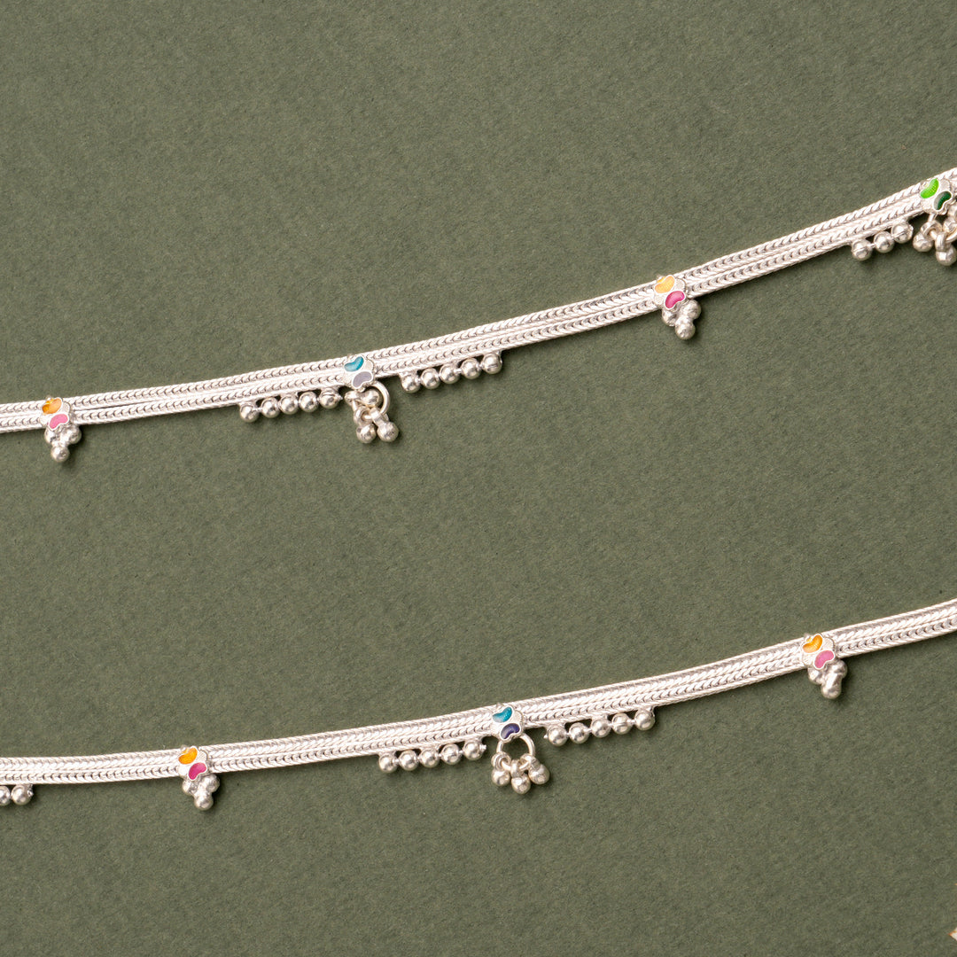 Enamel Cluster Drop Silver Anklet