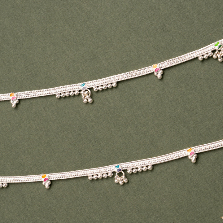 Enamel Cluster Drop Silver Anklet
