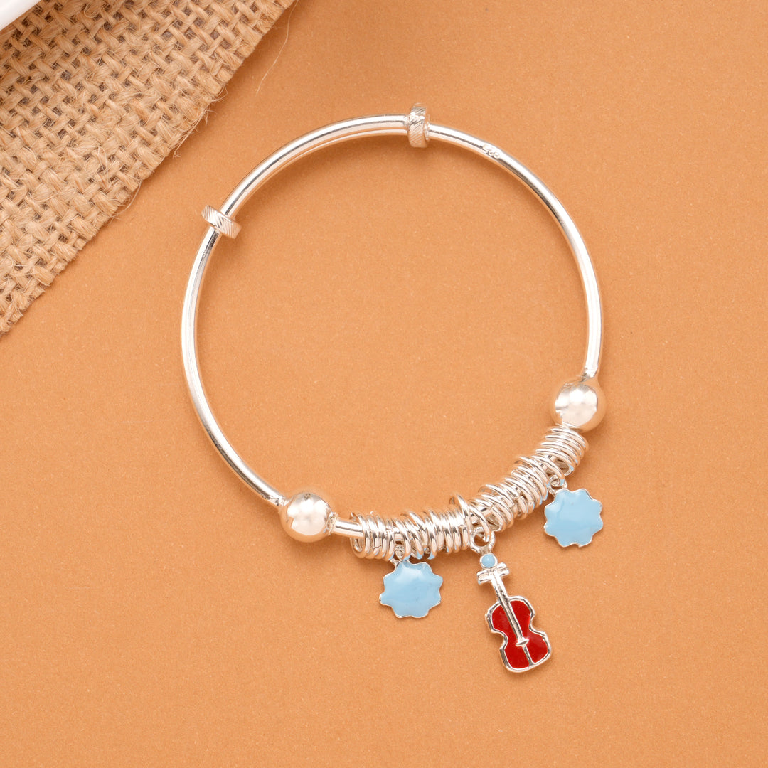 Red Violin Charm Baby Silver Bangle