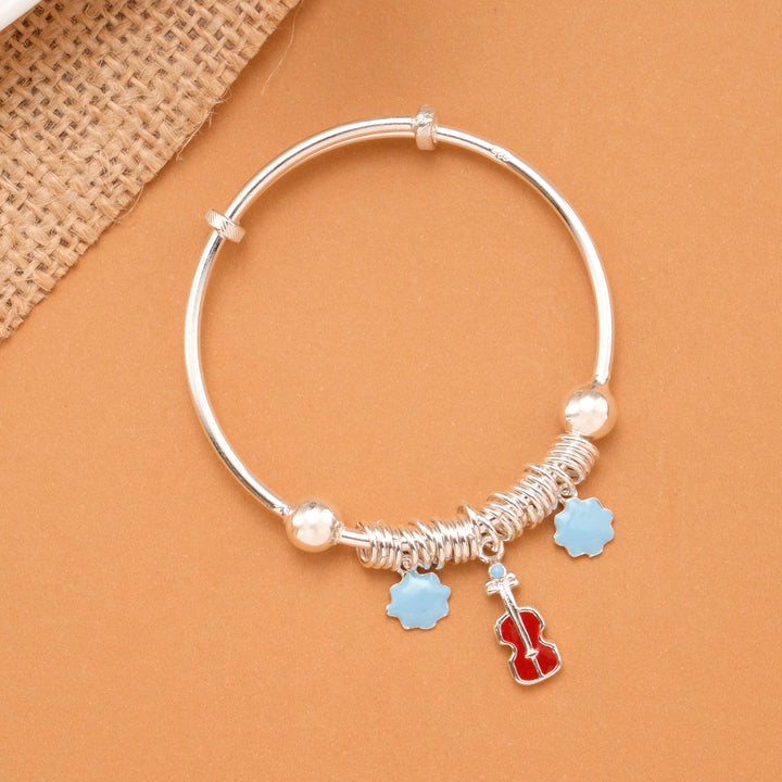 Red Violin Charm Baby Silver Bangle