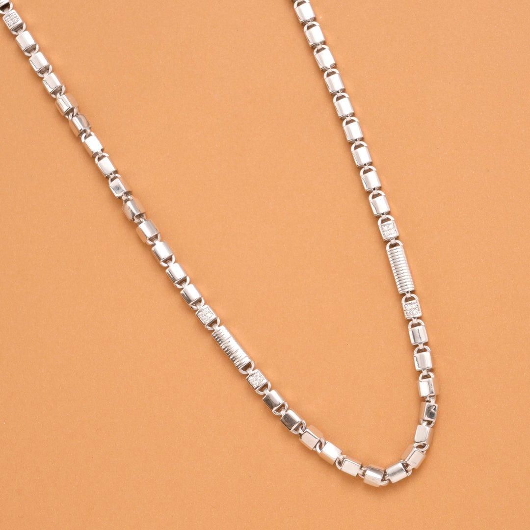 Lock Shape Model Stone Men’s Silver Chain