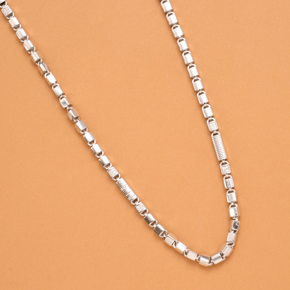 Lock Shape Model Stone Men’s Silver Chain
