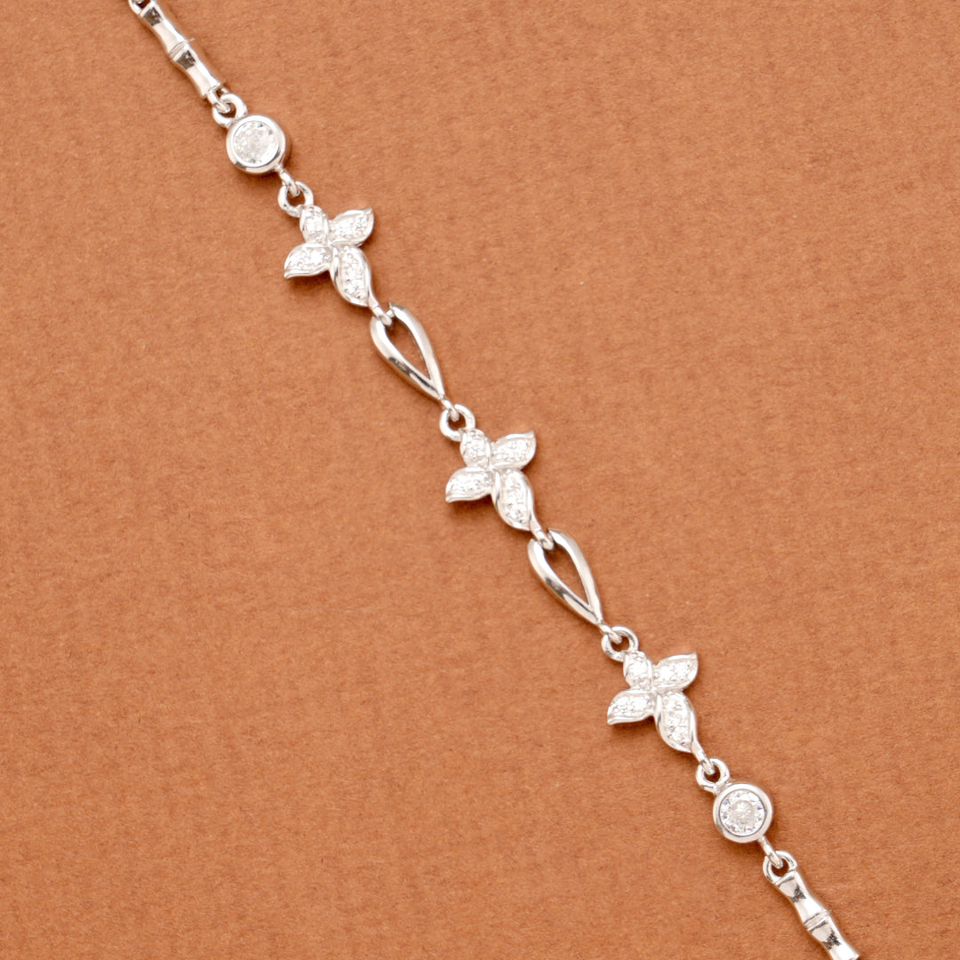 Modern Cuban Stone Floral Silver Bracelet