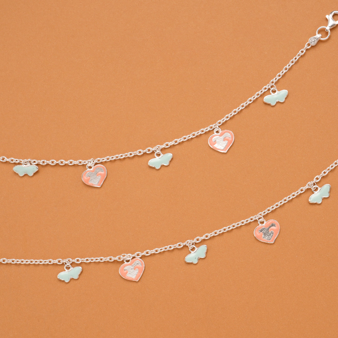 Heart Enamel Butterfly Silver Baby Anklets