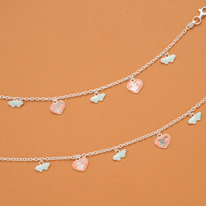 Heart Enamel Butterfly Silver Baby Anklets