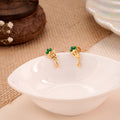 Square Top Floral Green Enamel Golden Stud