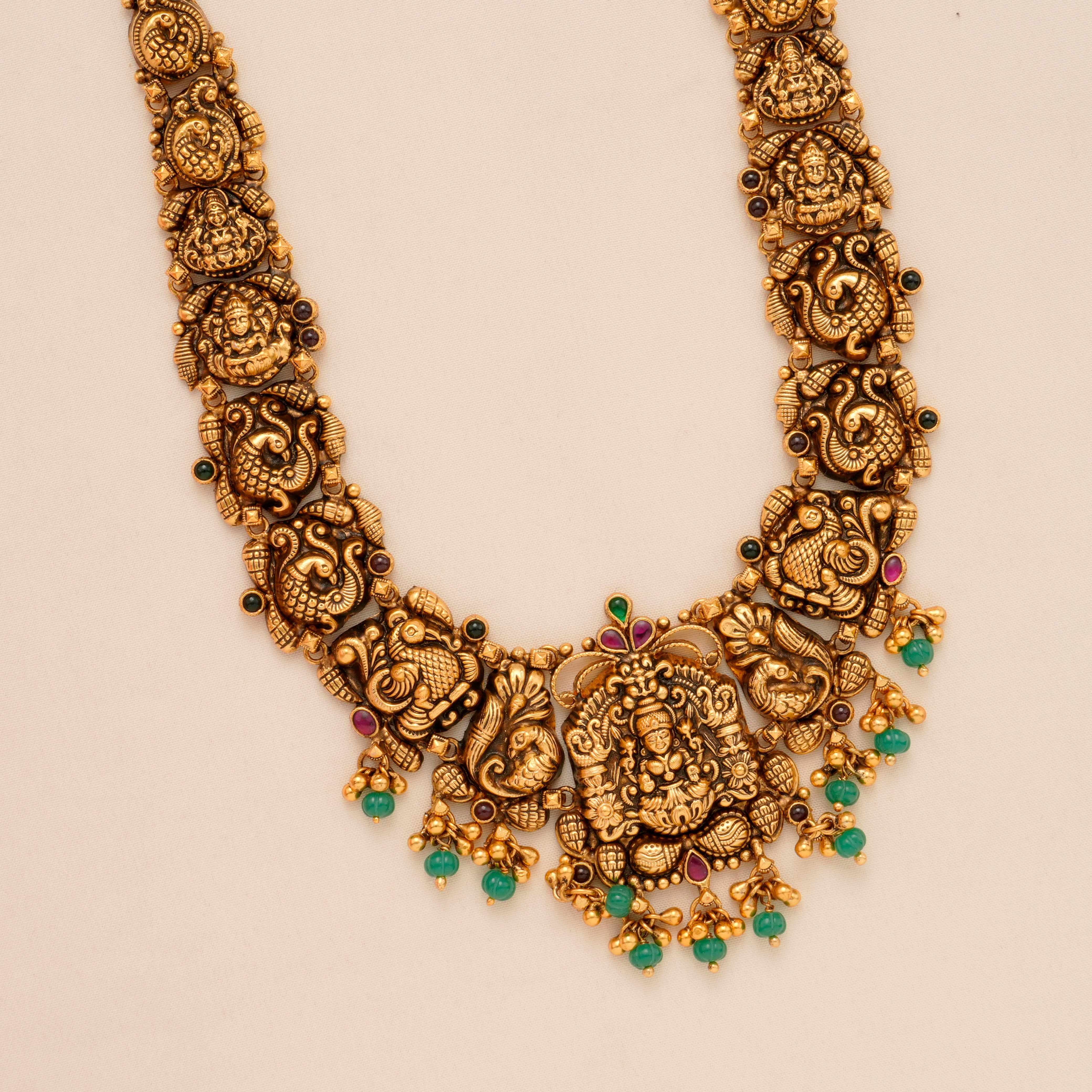 Temple Lakshmi Green Bead Drop Haram – Sri Anu Jewellers