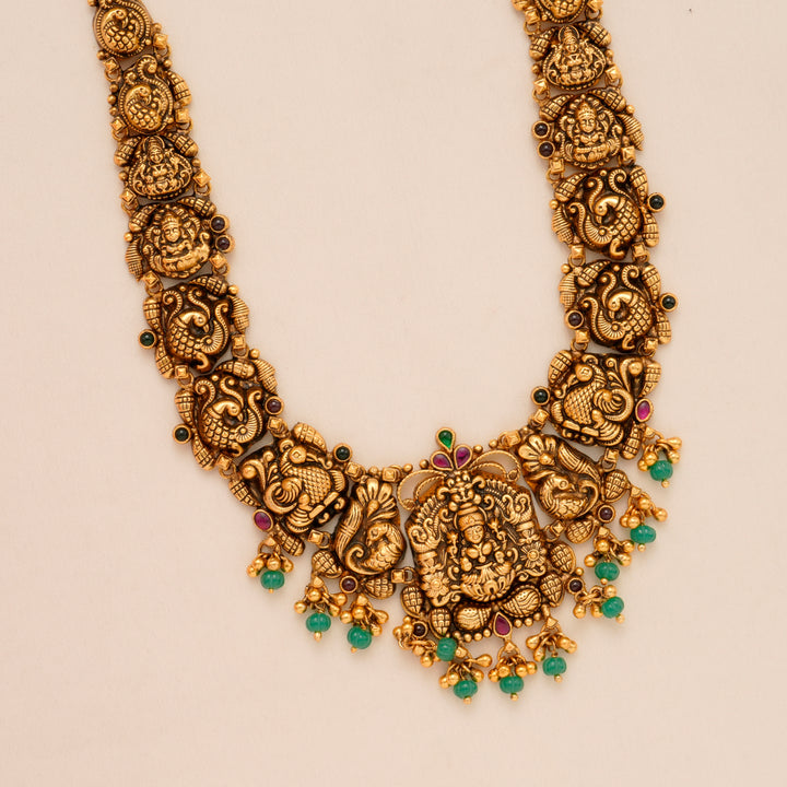 Temple Lakshmi Green Bead Drop Haram