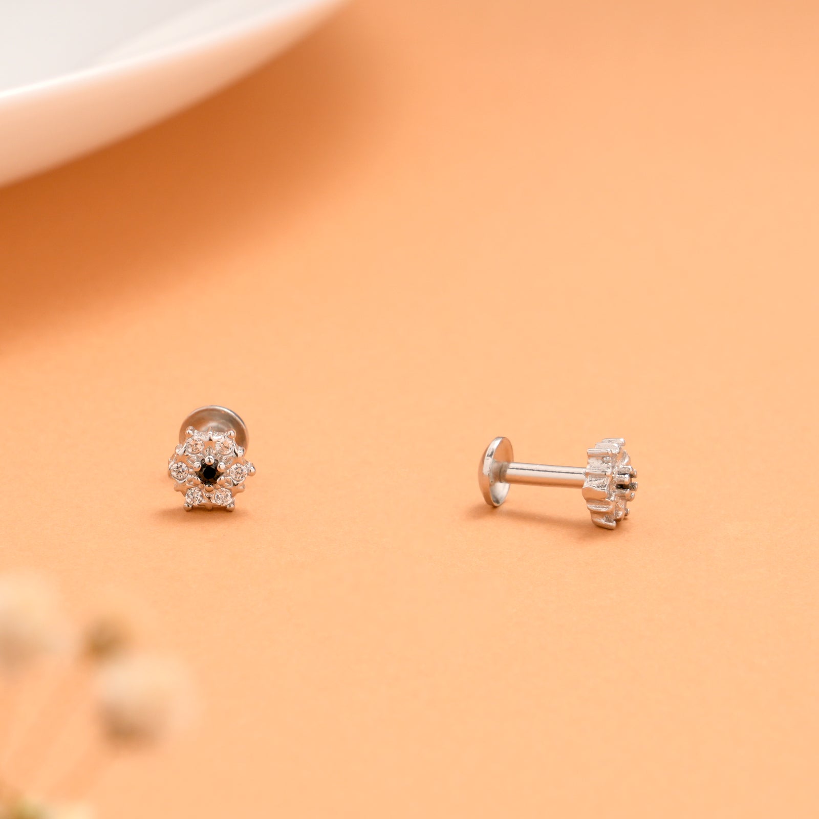 Silver Bloom White with Blue Colour Stud