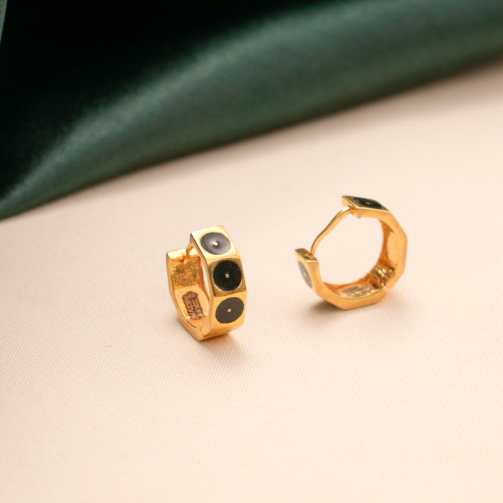 Black Motif Hoop Gold Earrings