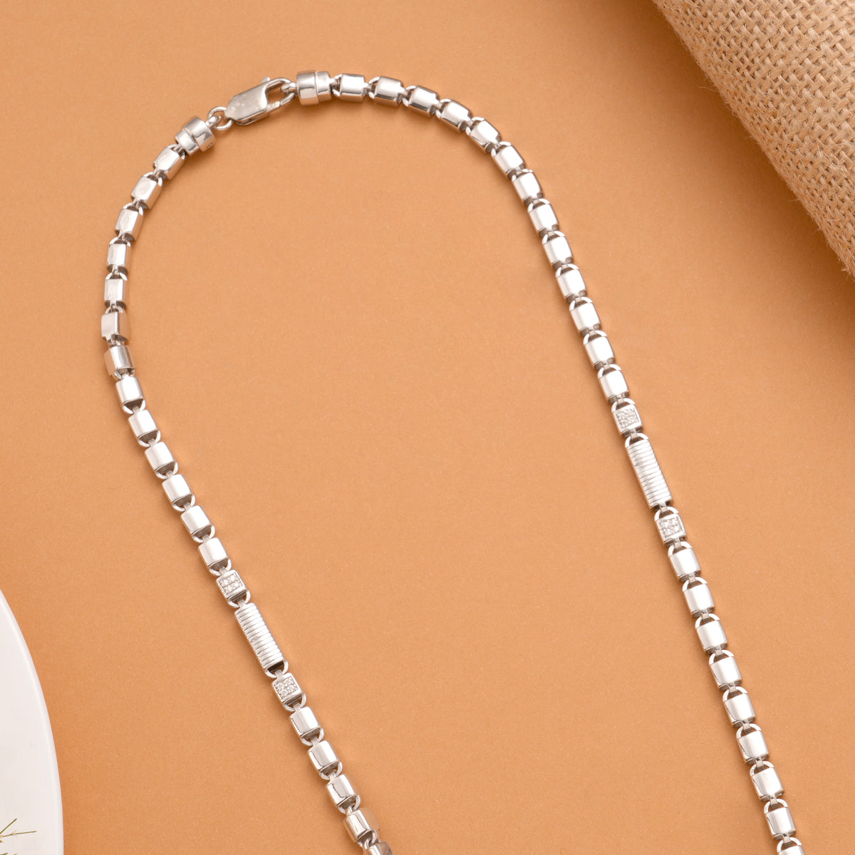 Lock Shape Model Stone Men’s Silver Chain