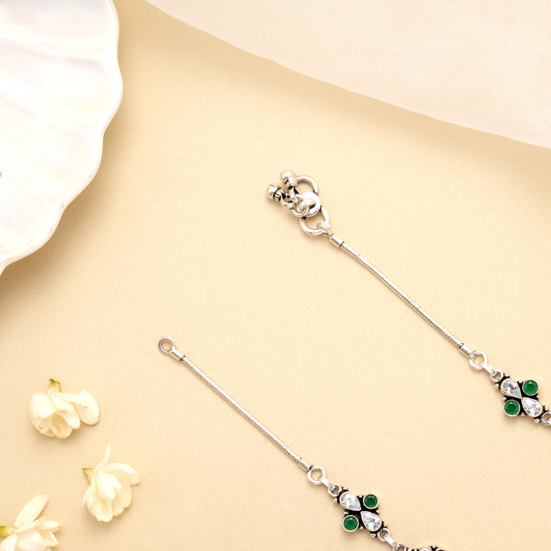 Antique Emerald Gem Harmony Silver Anklet