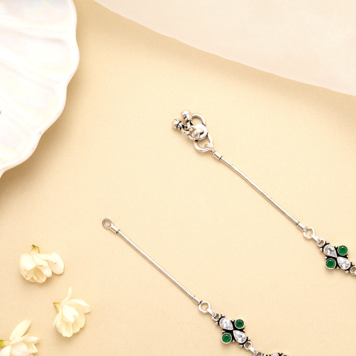 Antique Emerald Gem Harmony Silver Anklet