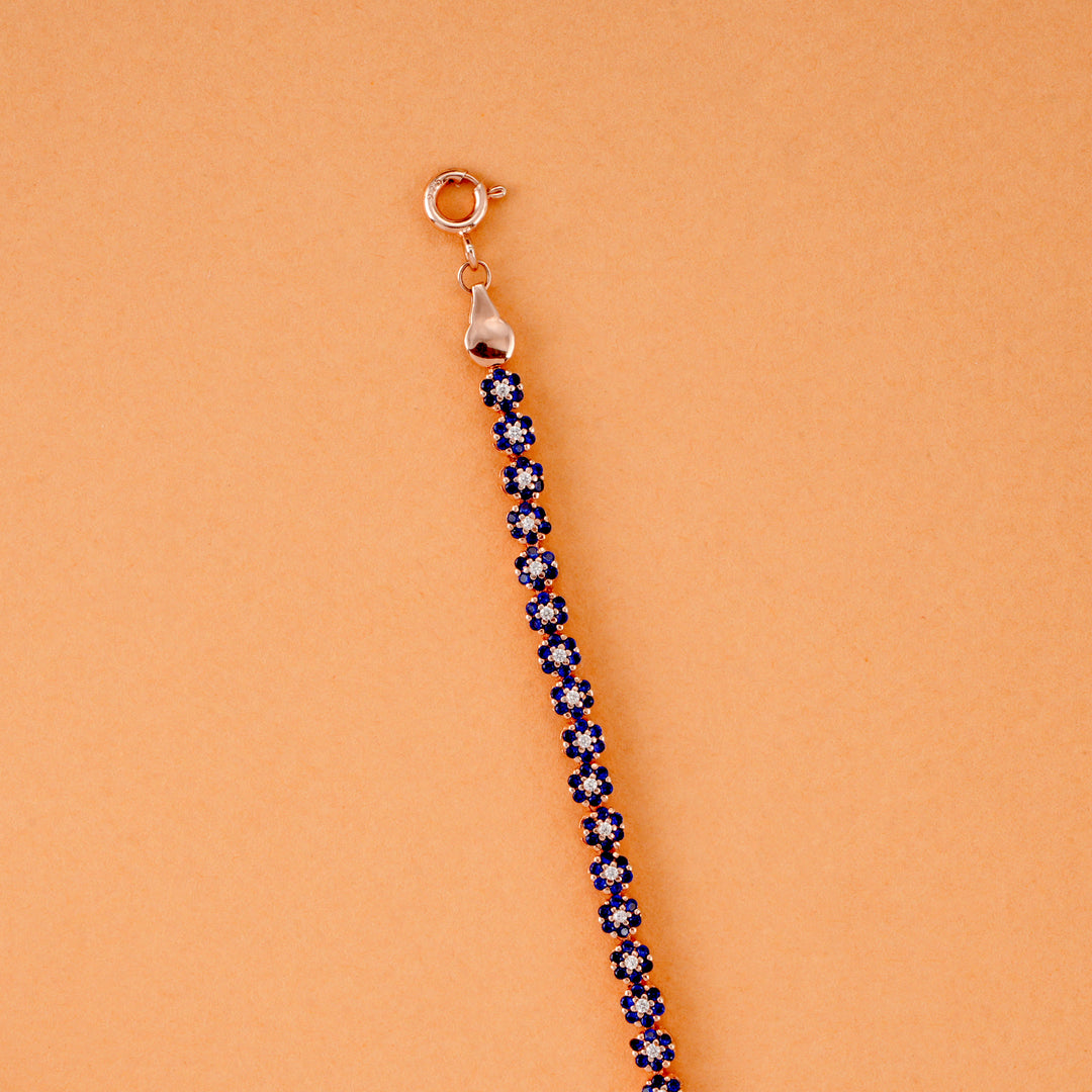 Blue Zircon Flower Link Silver Bracelet