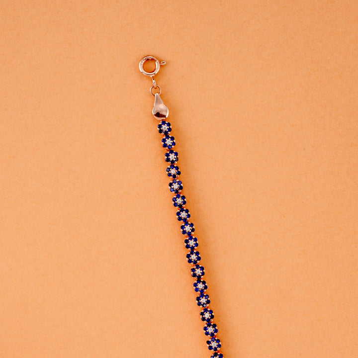 Blue Zircon Flower Link Silver Bracelet