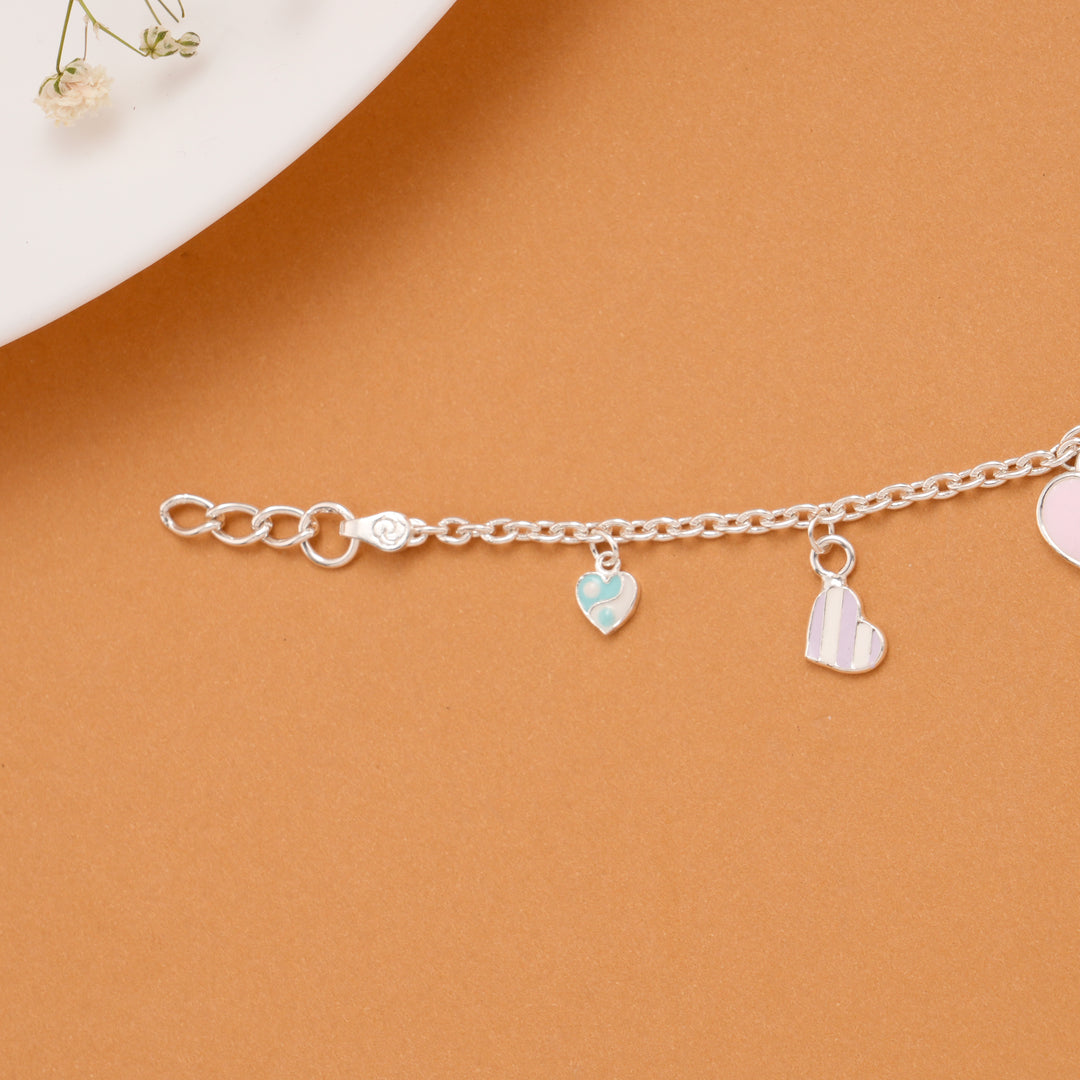 Charming Heart Enamel Silver Baby Bracelet