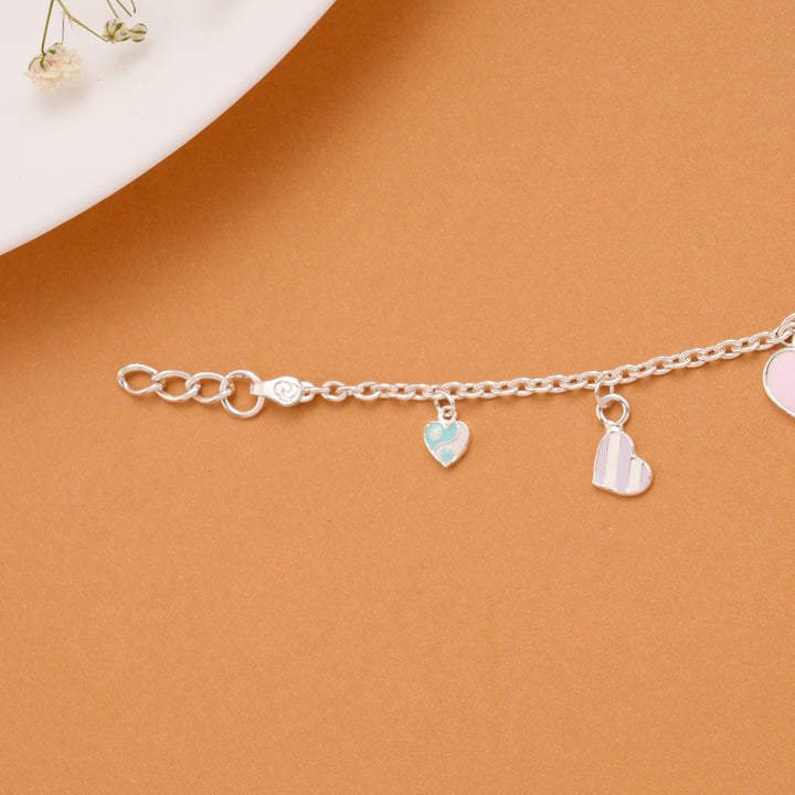 Charming Heart Enamel Silver Baby Bracelet