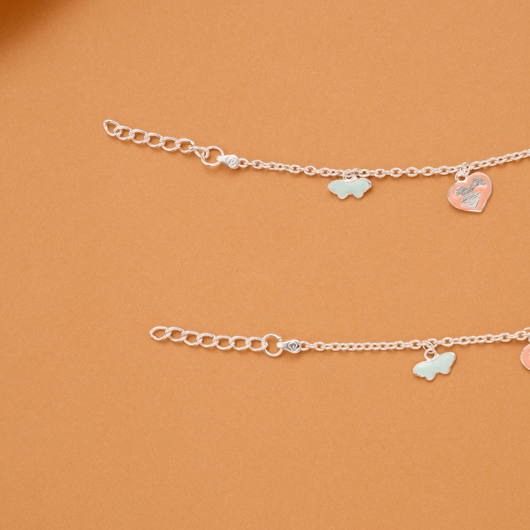 Heart Enamel Butterfly Silver Baby Anklets