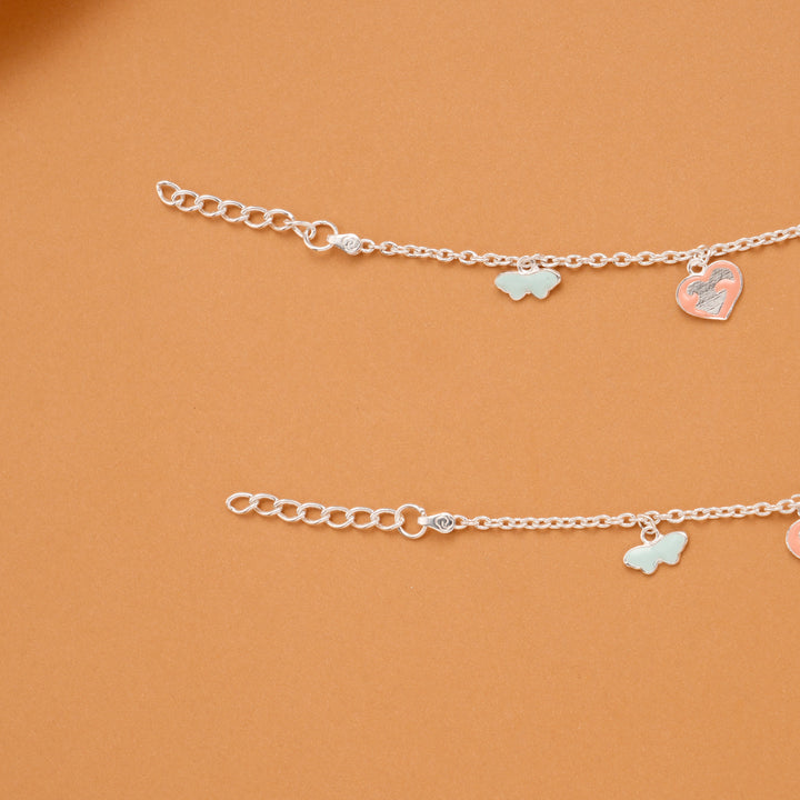 Heart Enamel Butterfly Silver Baby Anklets