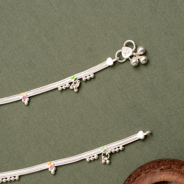 Enamel Cluster Drop Silver Anklet