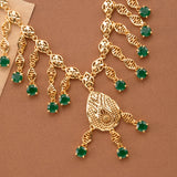 Gold Plated with Leaf Emerald Drops Necklace Set