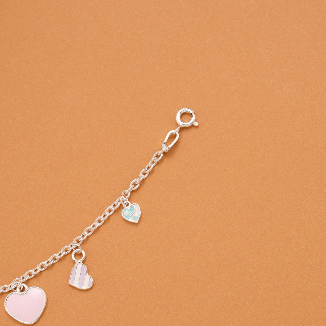 Charming Heart Enamel Silver Baby Bracelet