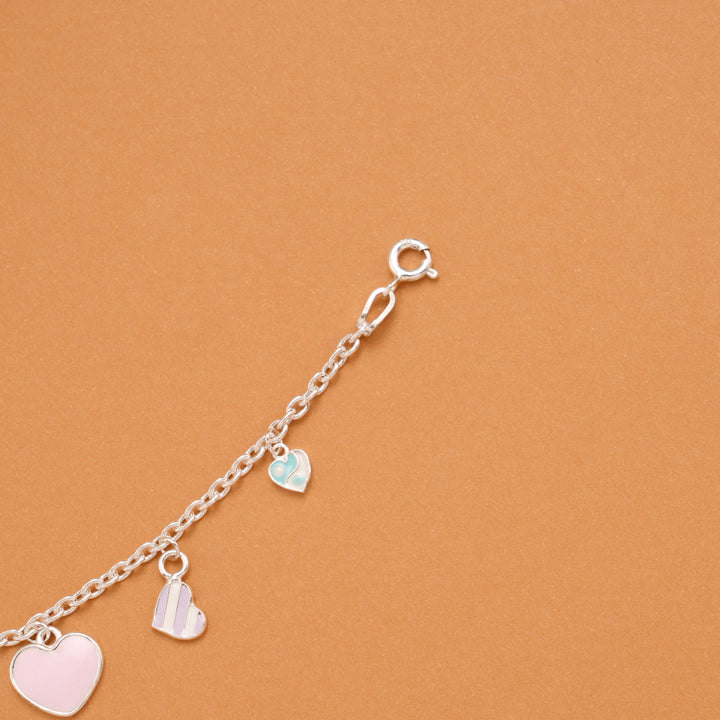 Charming Heart Enamel Silver Baby Bracelet