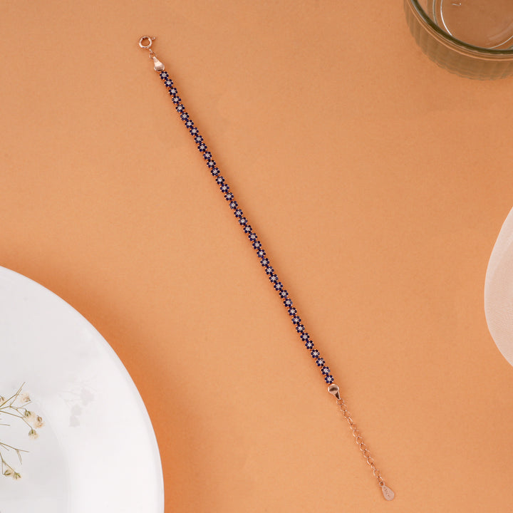 Blue Zircon Flower Link Silver Bracelet