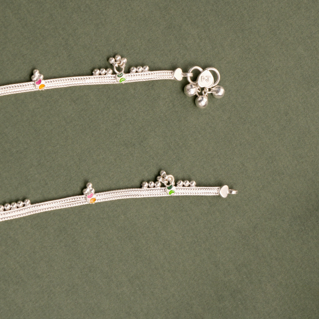 Enamel Cluster Drop Silver Anklet