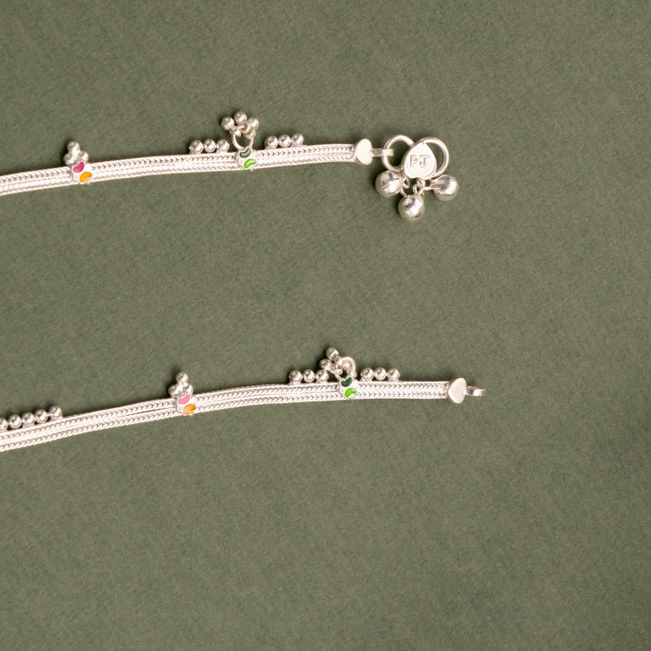 Enamel Cluster Drop Silver Anklet
