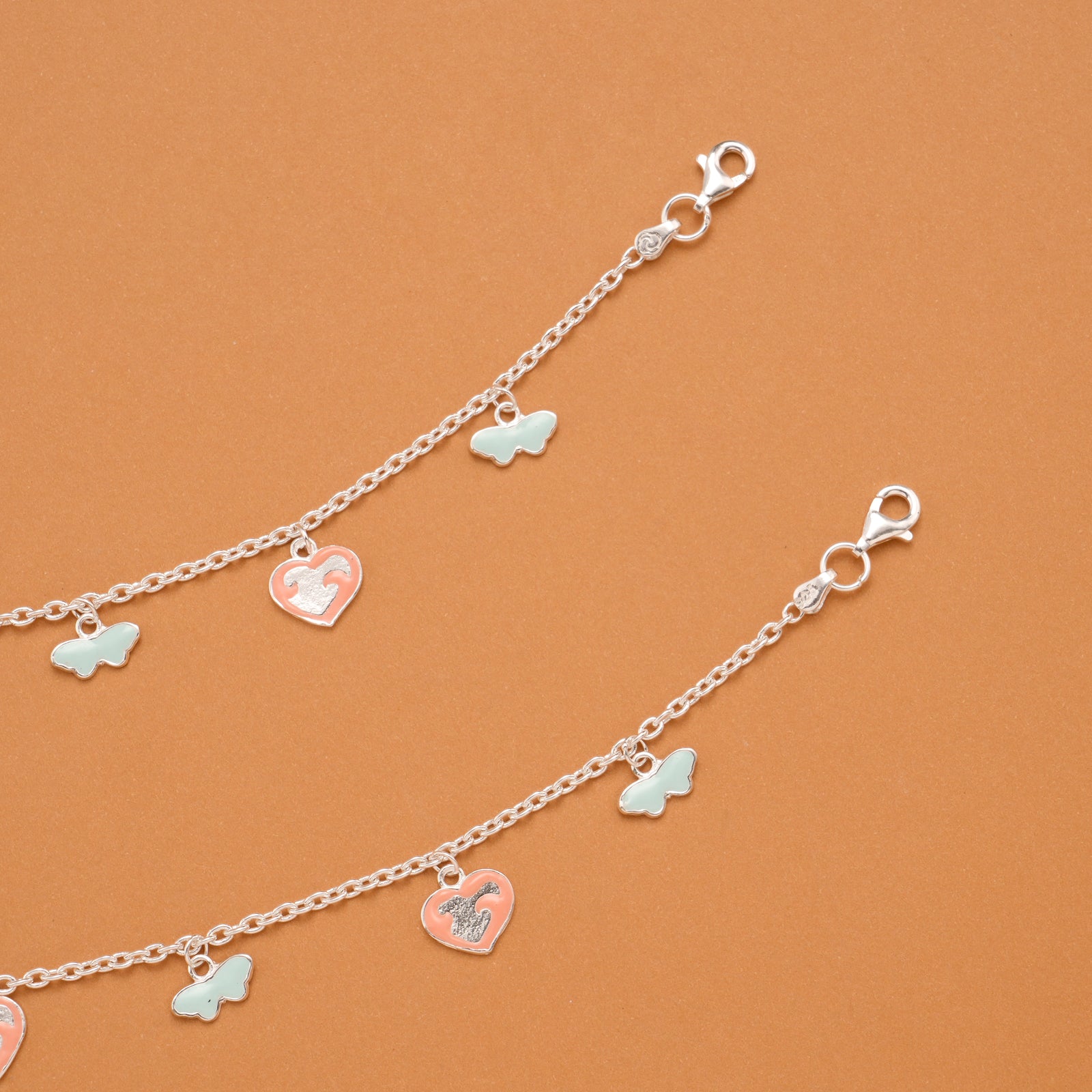 Heart Enamel Butterfly Silver Baby Anklets