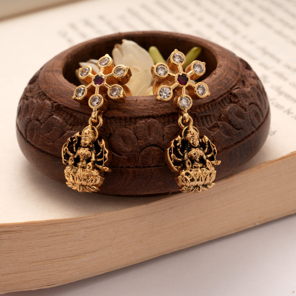 Antique Star Stone with Amman Drops Golden Earrings