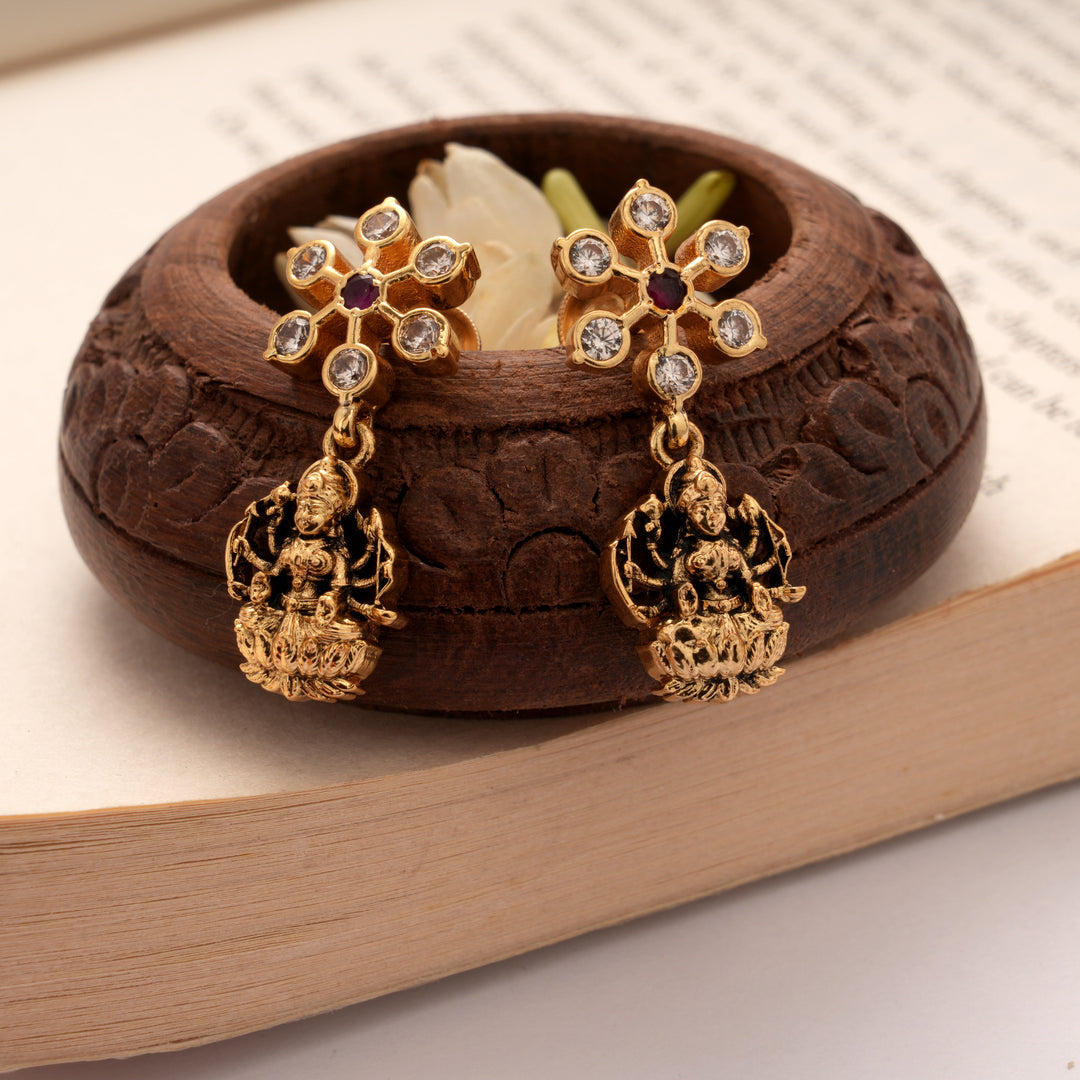 Antique Star Stone with Amman Drops Golden Earrings