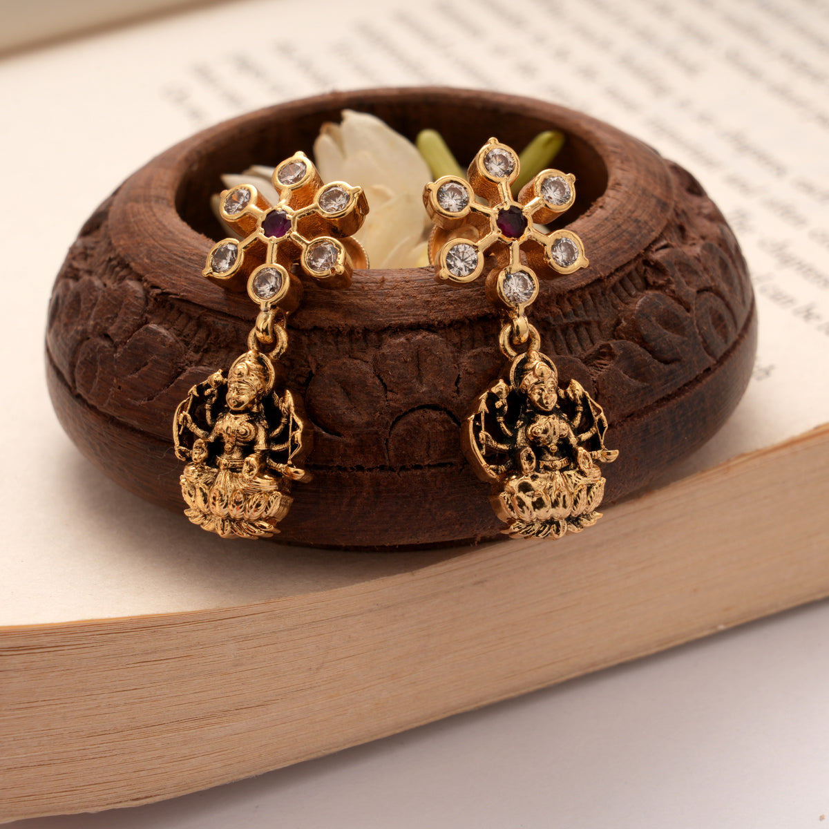 Antique Star Stone with Amman Drops Golden Earrings