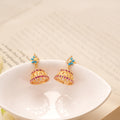 Elegant Flower Design Pink Stone Golden Jhumkas