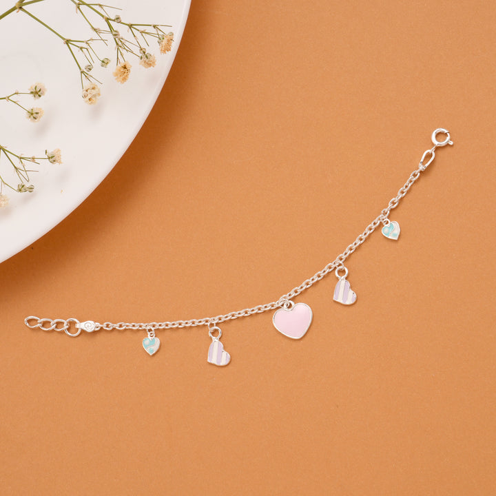 Charming Heart Enamel Silver Baby Bracelet
