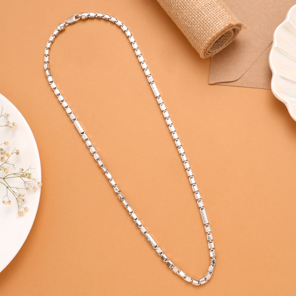 Lock Shape Model Stone Men’s Silver Chain