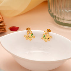 Stylish Gold Green Enamel Floral Stud