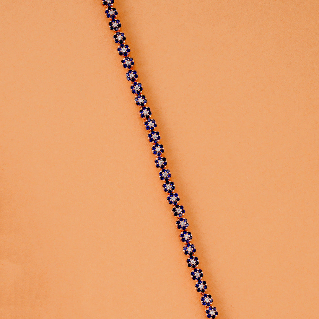 Blue Zircon Flower Link Silver Bracelet