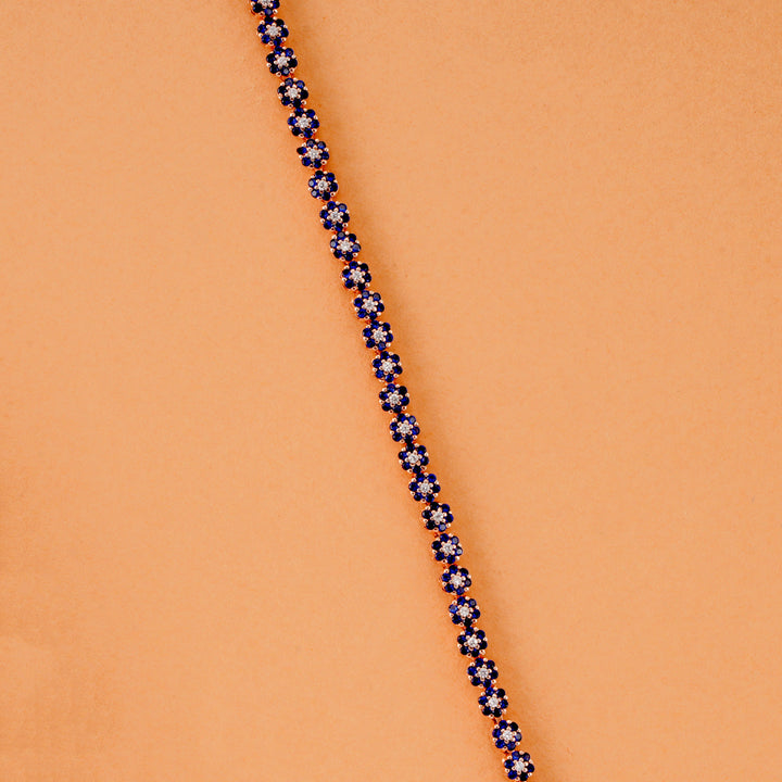 Blue Zircon Flower Link Silver Bracelet