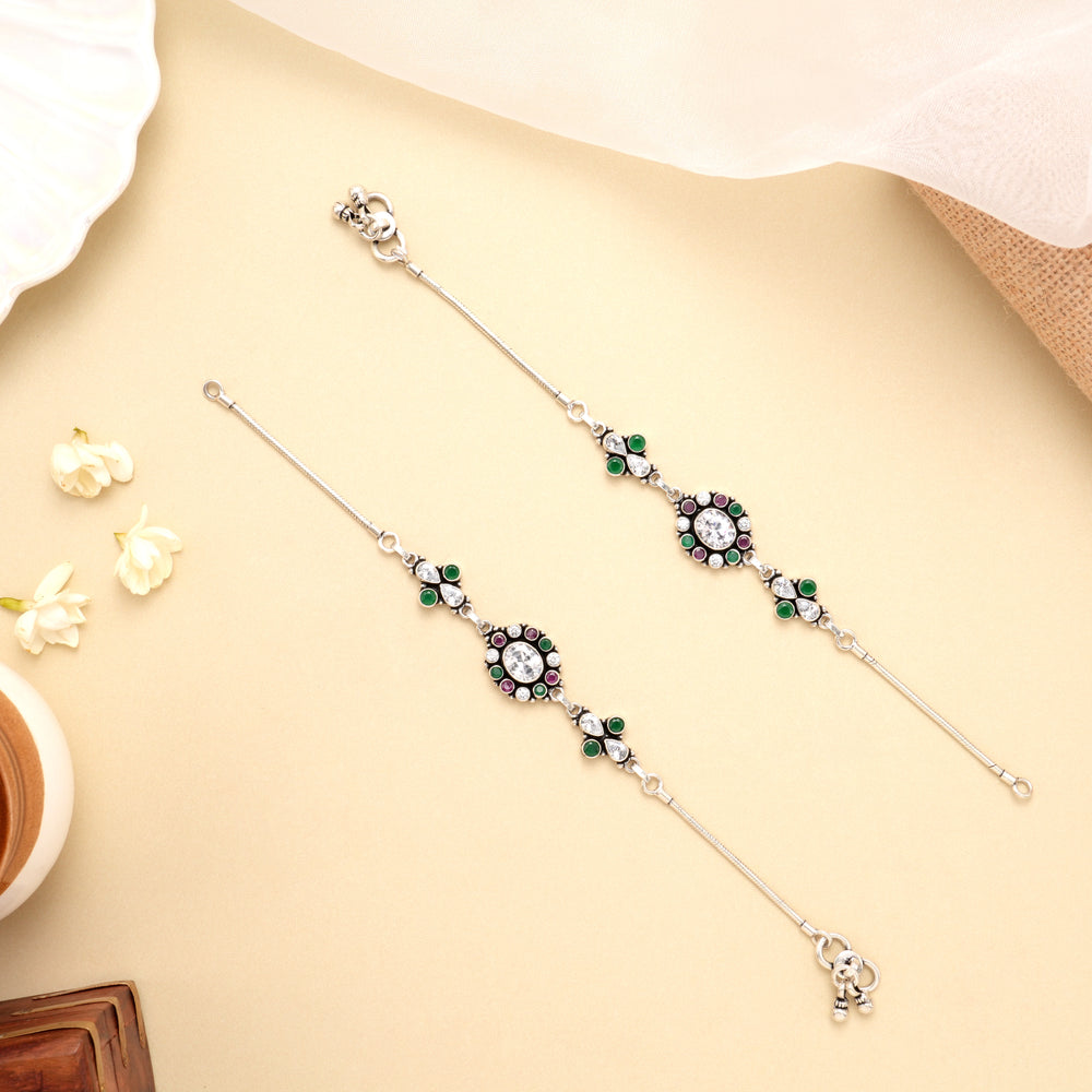 Antique Emerald Gem Harmony Silver Anklet
