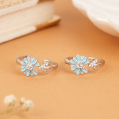 Charming Blue Daisy Silver Toe Ring