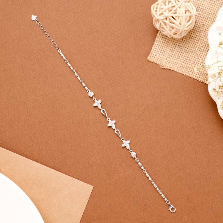 Modern Cuban Stone Floral Silver Bracelet