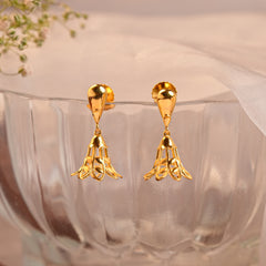 Gold Lightweight Jhumka Earrings with Open Floral Cut-Work Bell and Teardrop
