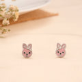 Pink Bunny Face Silver Stud