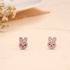 Pink Bunny Face Silver Stud