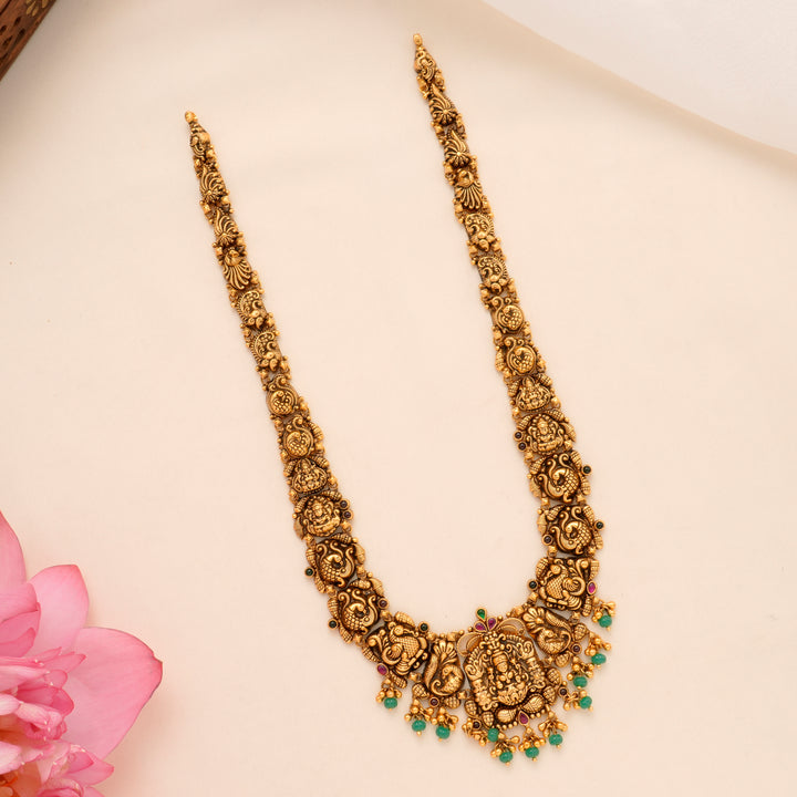 Temple Lakshmi Green Bead Drop Haram