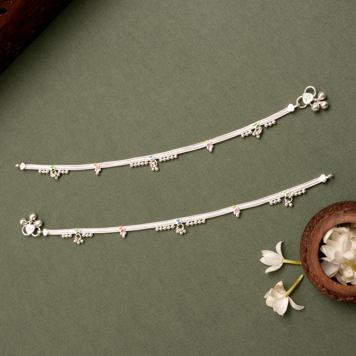 Enamel Cluster Drop Silver Anklet
